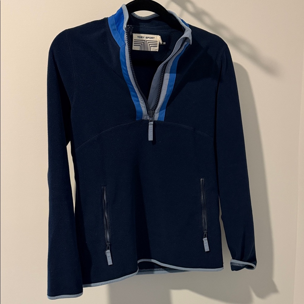 Tory Sport Navy Half-Zip Pullover with Light Blue Trim